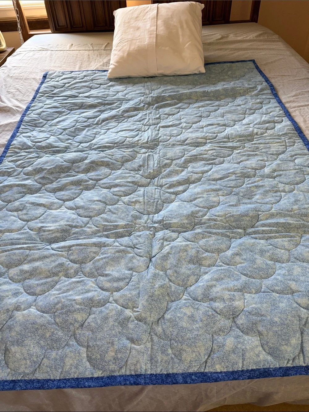 Vintage Handmade Patchwork Quilt with Blue, Green, Purple, Yellow Accents